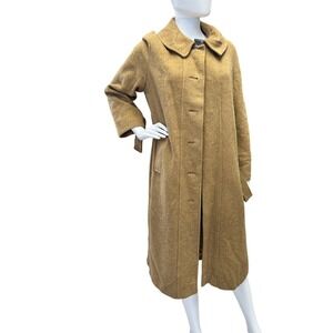 Vintage 1950s Tan Wool Over Top Swing Coat Women's Long Button Up *See Note